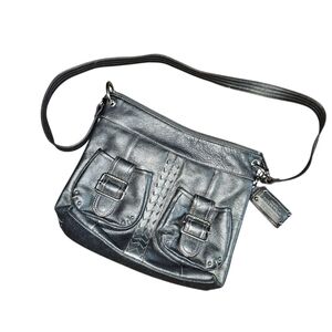 Tignanello Gray Leather Messenger Bag Purse